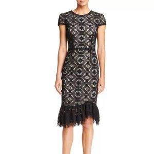 Betsey Johnson Ruffle Hem Lace Dress, Size 6, Black and Nude; WORN ONCE